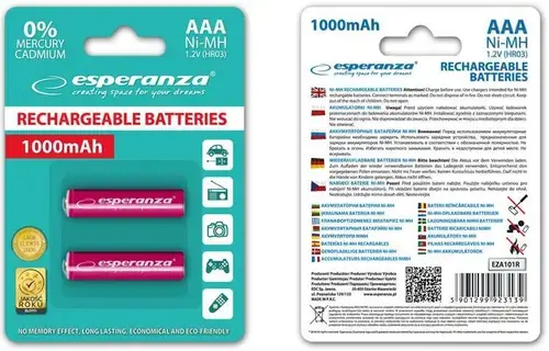 Acumulatori Foto Esperanza EZA101R, AAA, Ni-MH, 1000mAh x 2