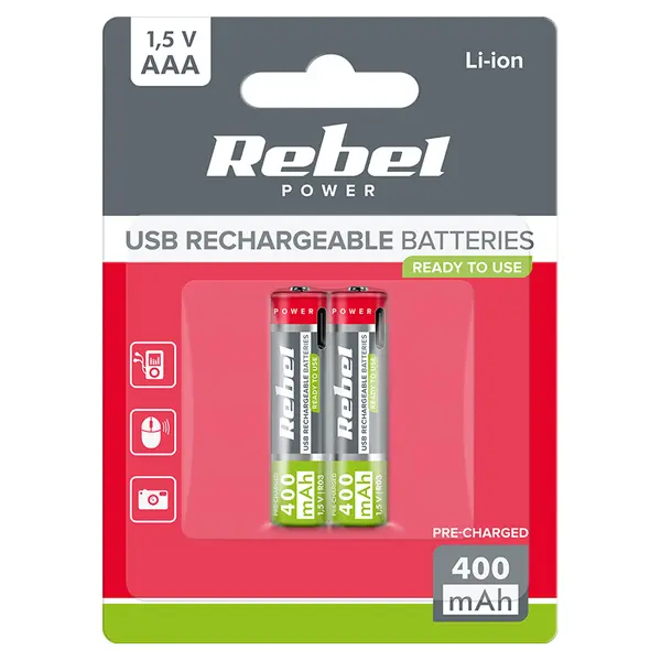 Acumulatori Rebel Power, li-ion AAA R3 400mAh USB-C blister 2, BAT2015