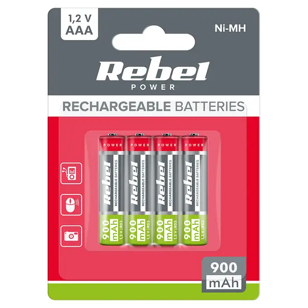 Acumulatori reincarcabili Ni-MH AAA R3 900mAh, set 4 bucati, REBEL BAT2013