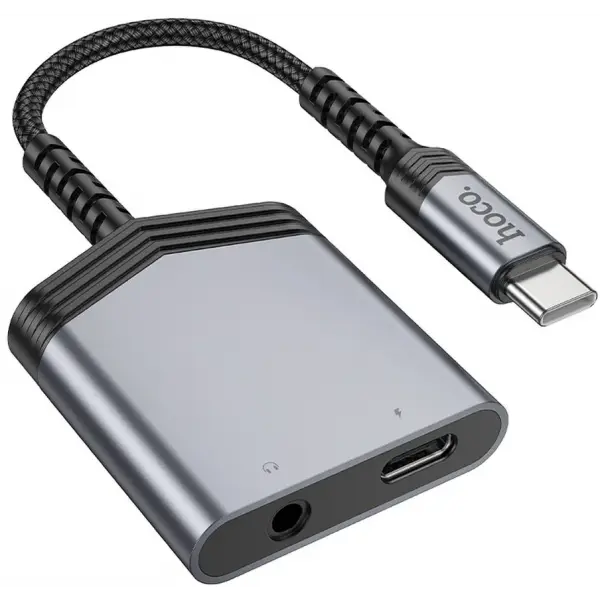 Adaptor Audio USB-C - USB-C / 3.5mm HOCO LS39, Negru