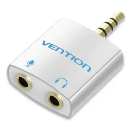 Adaptor audio Vention BDBW0, 3.5 mm jack male - 2 x 3.5 mm jack female, Alb
