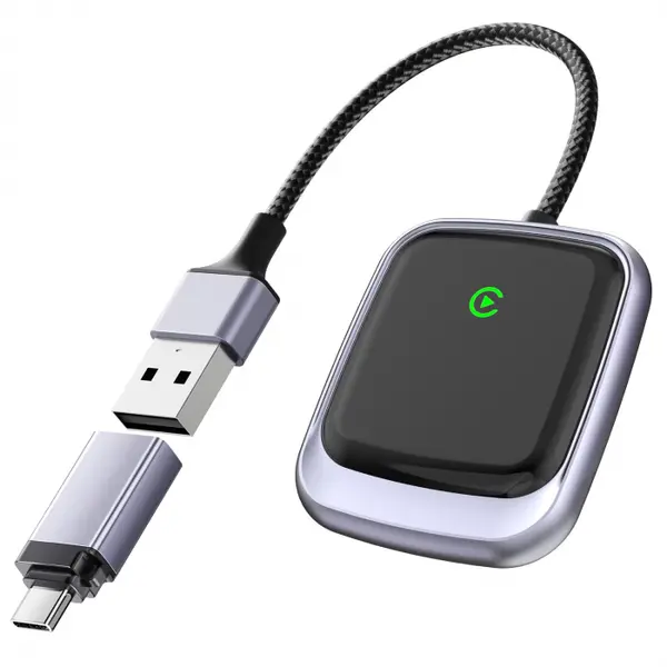 Adaptor auto wireless iSEN A23 pentru Android Auto si CarPlay, Negru, USB si Type-C, Conectare automata, 5.8 GHz, Plug Play