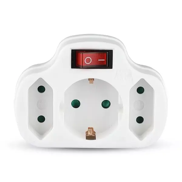 Adaptor cu 3 prize și întrerupător, 16A/3500W, V-TAC SKU-8806
