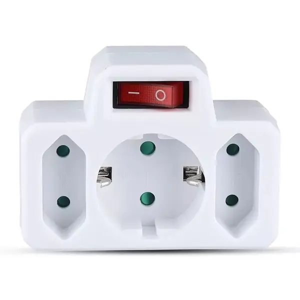 Adaptor cu întrerupător V-TAC VT-1010, 3 prize (1x Schuko 16A + 2x Euro 2.5A), 3680W, IP20