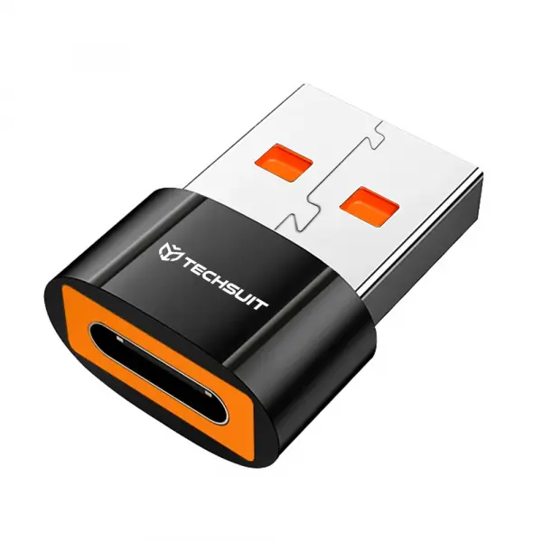 Adaptor Date si Incarcare USB-C - USB-A Techsuit A7 HyperPort, Negru Portocaliu