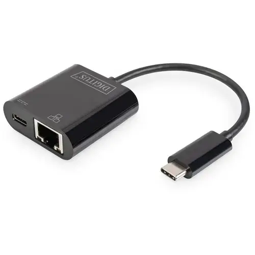 Adaptor Digitus DN-3027, USB 3.0 - Ethernet Gigabit, Type C+Power Delivery (Negru)