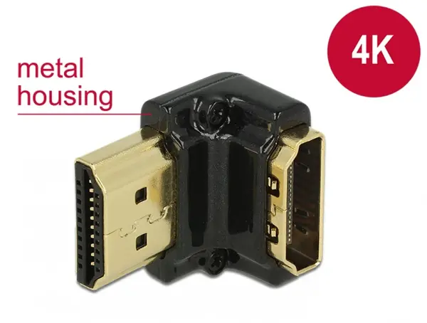 Adaptor HDMI-A T-M unghi 90 grade jos 4K carcasa metalica, Delock 65662