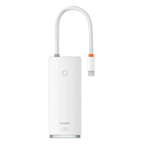 Adaptor HUB, Baseus Lite, cu 5 porturi, 3 x USB 3.0, HDMI, USB-C PD, Alb
