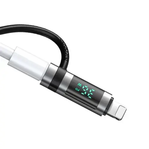 Adaptor Mcdodo OT-2610 Type-C la Lightning 36W, Pigeon Series, cu carlig din silicon, aliaj de aluminiu, afisaj LED HD (Negru)