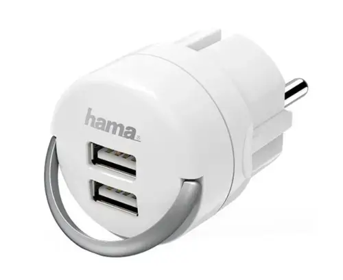 Adaptor priza HAMA 133753, 1 priza, 2 x USB (Alb)