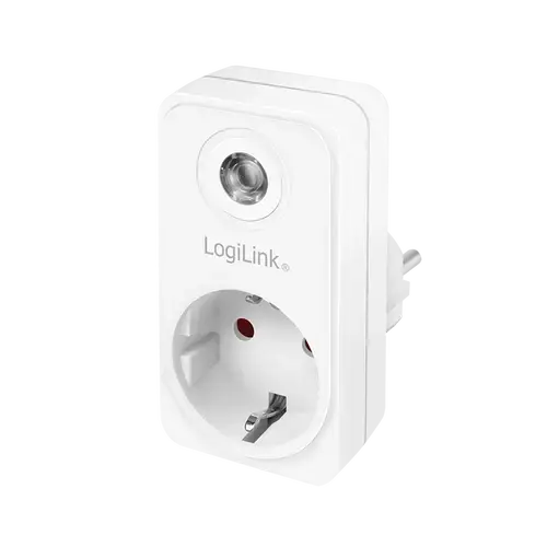 Adaptor priza LogiLink PA0263, cu senzor lumina zi/noapte, indicator LED, 1 priza, lampa ambientala, IP20, Alb