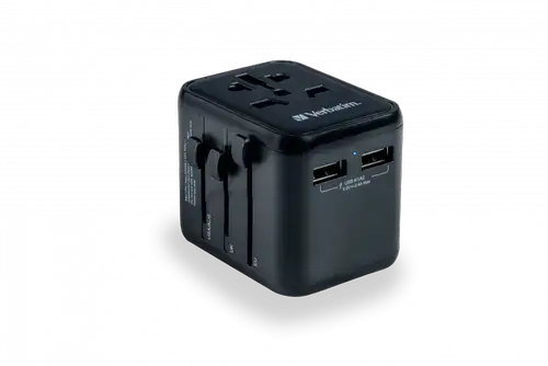 Adaptor retea Verbatim UTA-01, 2 x USB-A, 2 x Schuko (Negru)