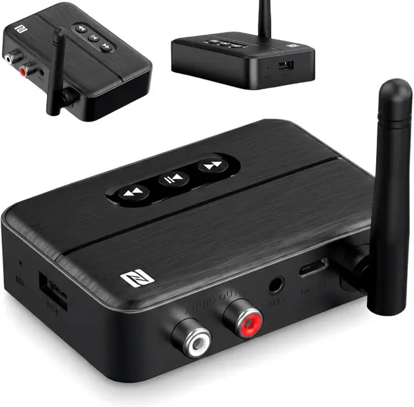 Adaptor RX Receptor Audio Bluetooth 5.4 Techstar® M60, Imperechere NFC, AUX + RCA, Redare USB, Type-C, Flash Drive, Microfon Integrat, HiFi, 10m