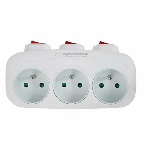 Adaptor triplu stecher Esperanza ELK307W, switch ON/OFF (Alb)