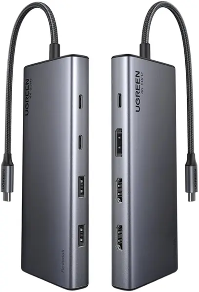 Adaptor Ugreen - CM639 8 în 1, HDMI/DP/100W PD, gri