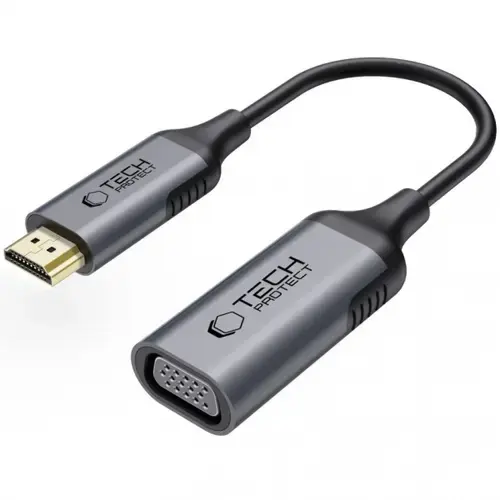 Adaptor Video Tech-Protect Ultraboost, VGA - HDMI, 1080P, Negru/Gri