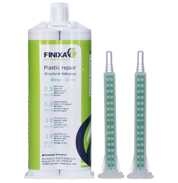 Adeziv pentru plastic bicomponent 'lent’ (3,5 min) negru FINIXA 50ml
