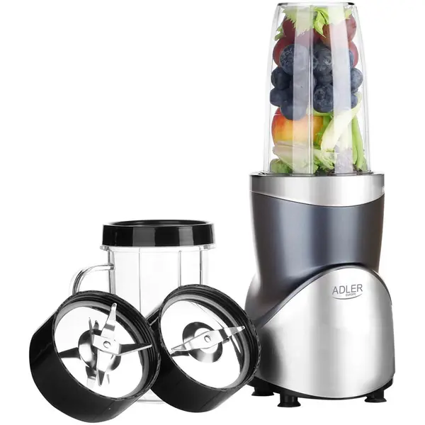 ADLER Blender Adler AD 4084 Set Smoothie, 1200 W, Recipiente de 0.3+0.5+0.5+0.7 L, Inox