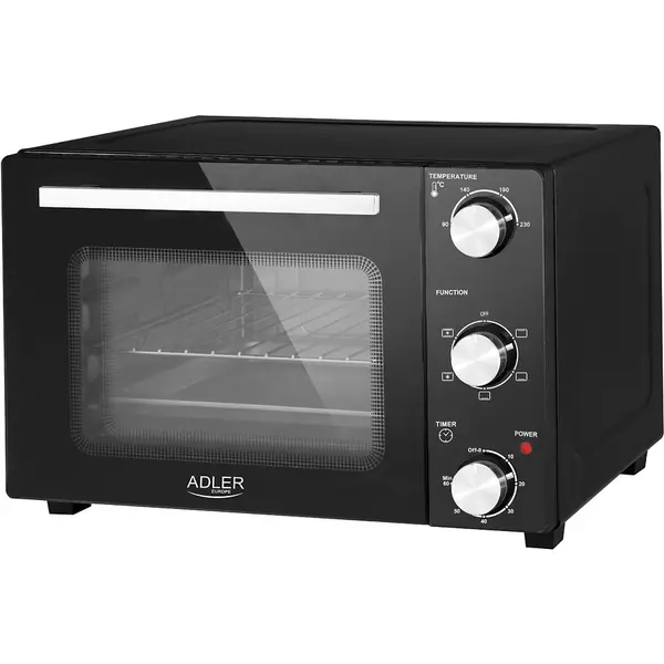 ADLER Cuptor Electric Cu Gratar, Tava Si Maner, Adler, Ad 6024, 22 L, Convectie, 1300 W, 5 Moduri De Incalzire, Interval De Temperatura 90, 230°C, Timer 60 Min, 45.5 x 30 x 37.0 cm, Negru