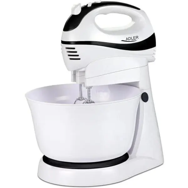 ADLER Mixer cu bol rotativ ADLER AD 4206, 300 W, Bol 2.5 l, 5 Viteze + Turbo, Alb/Negru