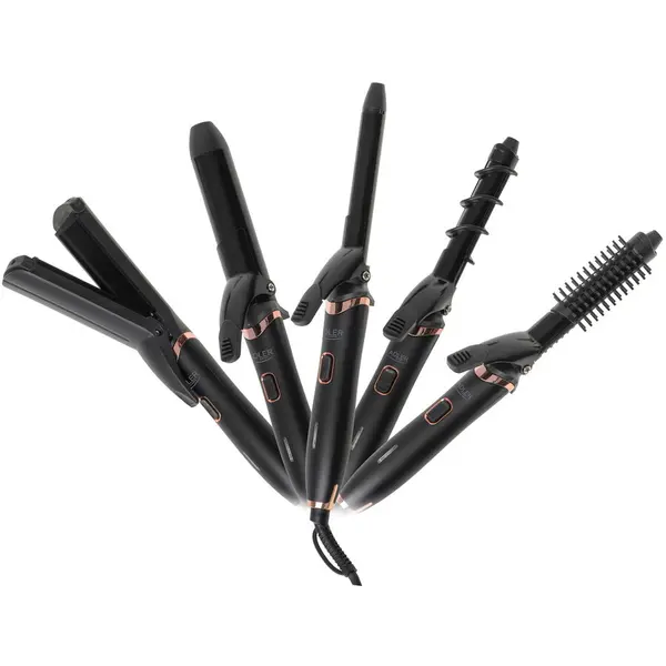 ADLER Set Stylizare Par 5 In 1, Adler, AD 2028, Invelis Ceramic, Placa De Intins, Ondulator, Crimper, Protectie Supraincalzire, Cablu Rotativ 180cm, Coafuri Diverse, Maner Ergonomic, Ideal Pentru Calatorii, 30x10x6cm, Negru