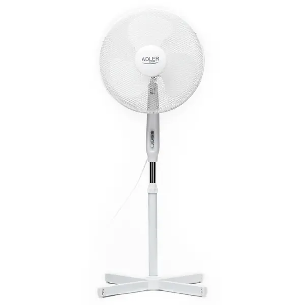 ADLER Ventilator cu picior Adler AD 7305, diametru 40 cm, 3 setari de viteza, baza stabila, putere niminala 45 W, putere maxima 90 W, Alb