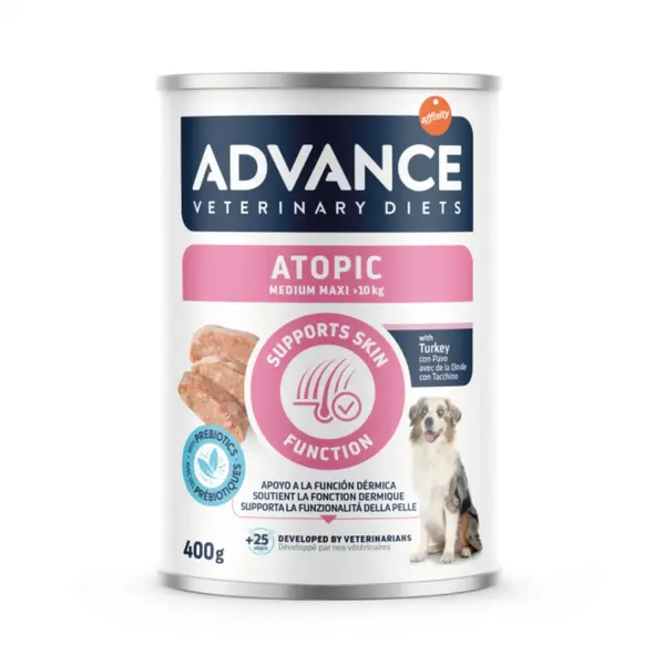 ADVANCE VETERINARY DIETS Atopic Medium & Maxi, M-XL, Curcan, dietă veterinară, conservă hrană umedă câini, piele & blană, (pate), 400g