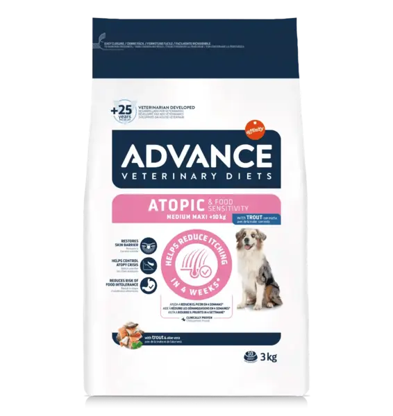 ADVANCE Veterinary Diets Dog Atopic Care, dietă veterinară, hrană uscată câini, afecțiuni dermatologice ADVANCE Veterinary Diets Atopic Medium/Maxi, M-L, dietă veterinară câini, hrană uscată, afecțiuni dermatologice, 3kg