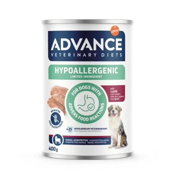 ADVANCE VETERINARY DIETS Hypoalergenic, XS-XL, Miel, dietă veterinară, conservă hrană umedă câini, alergii, (pate), 400g