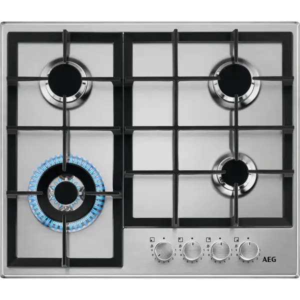 AEG Plita incorporabila AEG HGB64420SM, Gaz, 4 arzatoare, Aprindere electrica, Gratar fonta, 60 cm, Inox