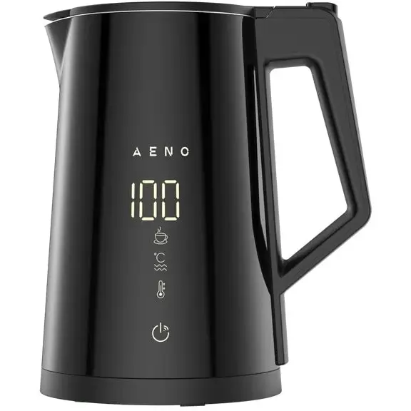 AENO Fierbator electric inteligent Aeno AEK0007S, controler Strix , 1.7 l, filtru de calcar, protectie la fierbere uscata, corp cu pereti dubli neincalzitor, vas interior fara sudura din otel inoxidabil, afisaj LED, setari de temperatura, Negru