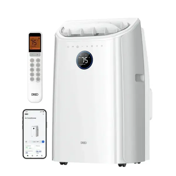 - Aer Condiționat Portabil Smart Dreo DR-HAC005S, 12000 BTU, Telecomandă, 3 Moduri Funcționare (Răcire/Ventilator/Dezumidificare), Timer 24H, Control WiFi, Display LED, Kit Fereastră Inclus, Alb