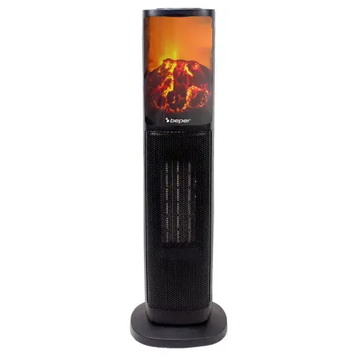 Aeroterma ceramica turn BEPER BP203010, 2000 W, LED cu efect de flacara, Telecomanda, Cronometru (Negru)