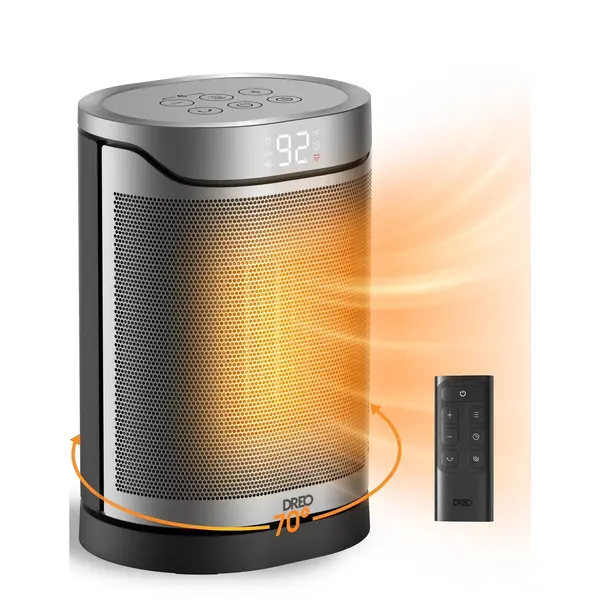 - Aeroterma Dreo Atom 318, 1500W, Heater Ceramica, Termostat, Eco Mode, Funcție Ventilator, Oscilatie 70°, Timer 12h, Silentios, Display LED, Telecomanda, Negru&Argintiu