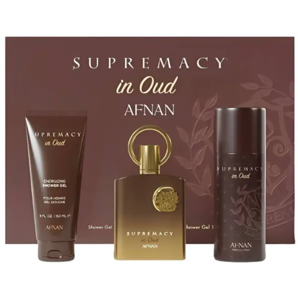 Afnan Supremacy In Oud Set cadou Unisex Volum 100ml Extrait De Parfum + 150 ml Gel de duș + 150 ml Deodorant