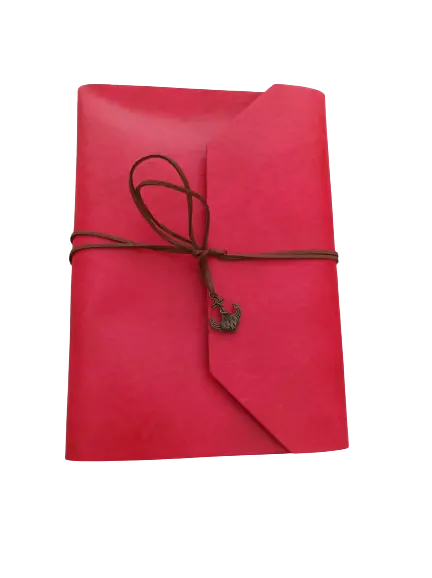 Agenda din piele ecologica cu snur din piele, Design Vintage, Rosu, 17x23 cm