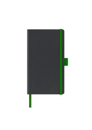Agenda nedatata A5 Castelli, coperta rigida negru, elastic verde, dictando ivory