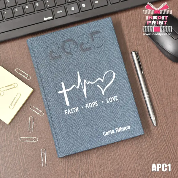 Agenda personalizata 2025 Faith Hope Love APC1 DELUXE PREMIUM, ALBASTRU BARD