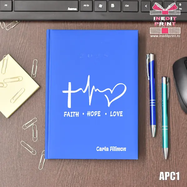 Agenda personalizata 2025 Faith Hope Love APC1 STANDARD H1, ALBASTRU DESCHIS