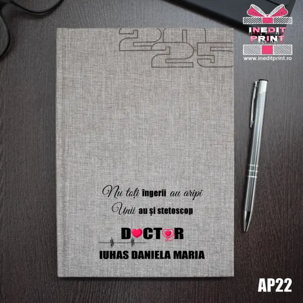 Agenda personalizata 2025 Ingeri cu stetoscop AP22 BEJ FIORANO, DELUXE PREMIUM