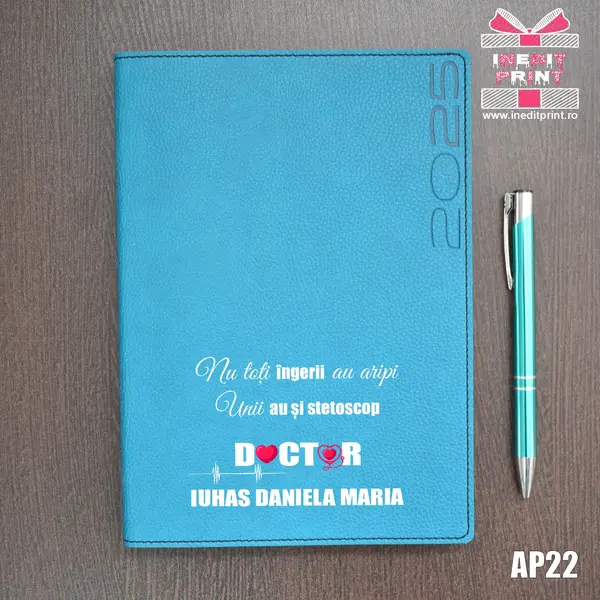Agenda personalizata 2025 Ingeri cu stetoscop AP22 DELUXE PREMIUM, TURCOAZ LORETO