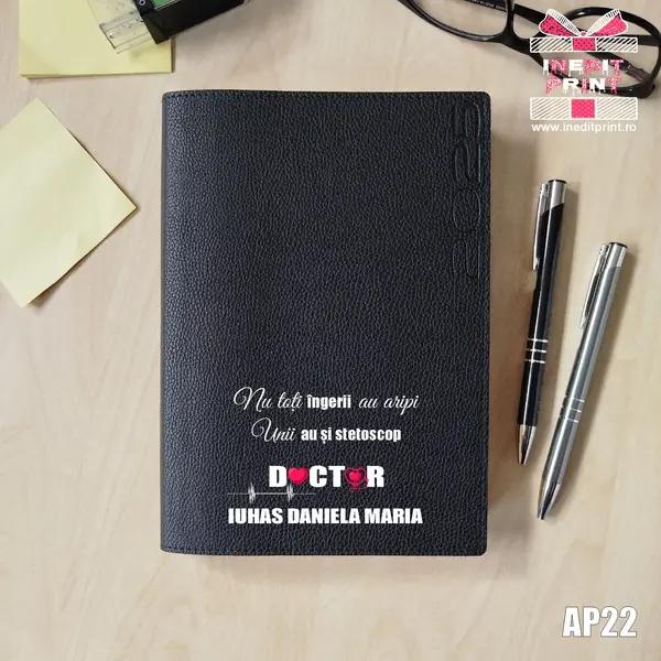 Agenda personalizata 2025 Ingeri cu stetoscop AP22 NEGRU LORETO, DELUXE PREMIUM