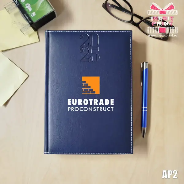 Agenda personalizata 2025 Logo + Nume AP2 ALBASTRU, DELUXE H