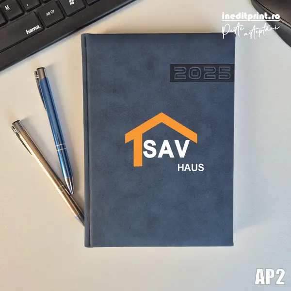 Agenda personalizata 2025 Logo + Nume AP2 ALBASTRU TEANO, DELUXE PREMIUM