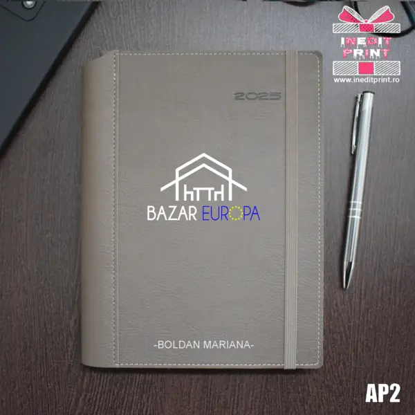 Agenda personalizata 2025 Logo + Nume AP2 BEJ BORNEO, DELUXE PREMIUM