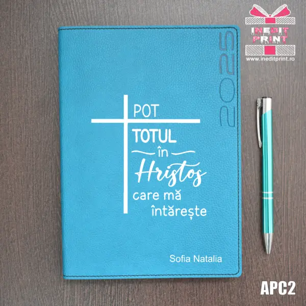 Agenda personalizata 2025 Pot totul in Hristos APC2 DELUXE PREMIUM, TURCOAZ LORETO