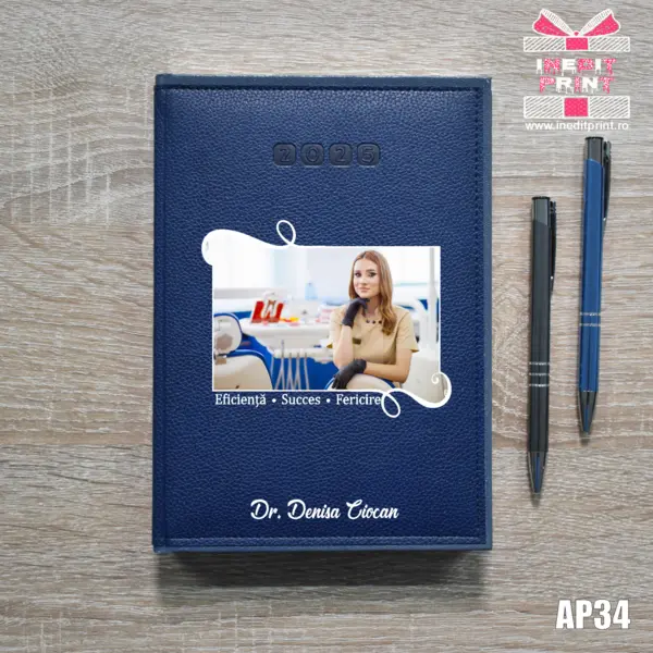 Agenda personalizata 2025 Poza + Text + Motto AP34 ALBASTRU-ALGHERO, DELUXE PREMIUM