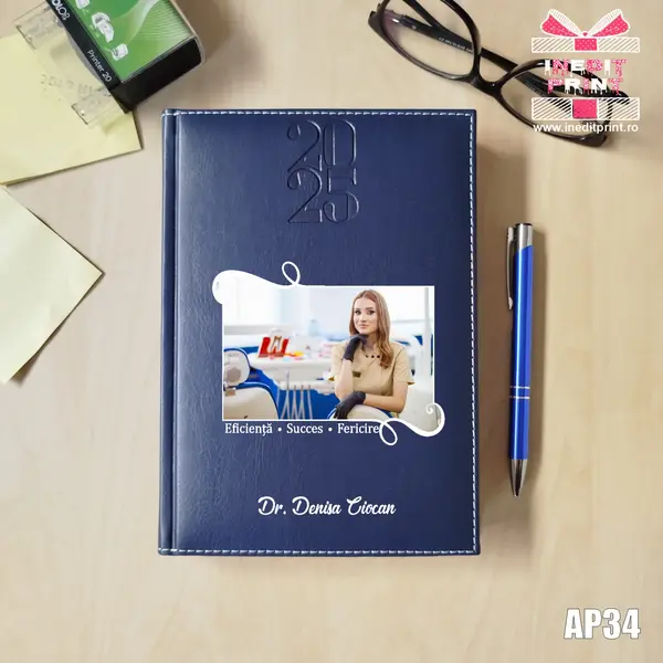 Agenda personalizata 2025 Poza + Text + Motto AP34 ALBASTRU, DELUXE H