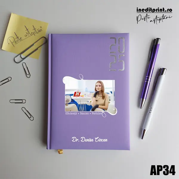 Agenda personalizata 2025 Poza + Text + Motto AP34 DATATA RT, LILA