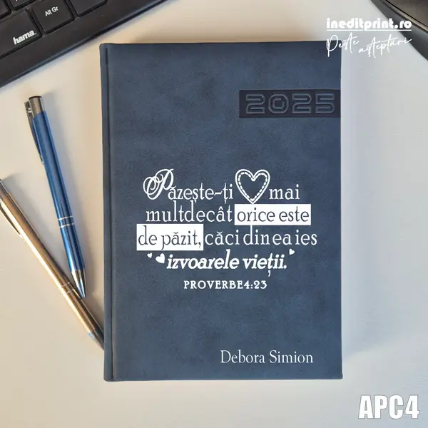 Agenda personalizata 2025 Proverbe 4:23 APC4 DELUXE PREMIUM, ALBASTRU TEANO